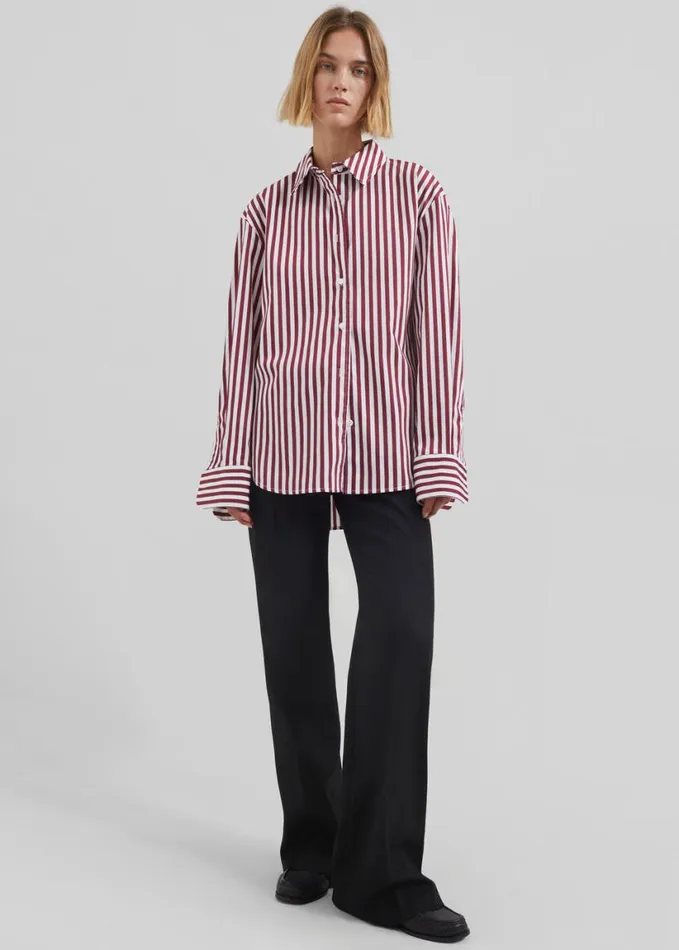 Clothing Women The Frankie Shop Peri Striped Poplin Shirt 8211 BurgundyWhite