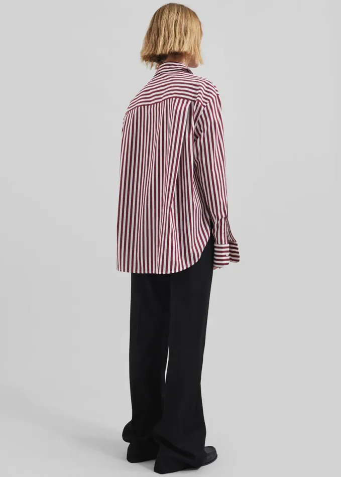 Clothing Women The Frankie Shop Peri Striped Poplin Shirt 8211 BurgundyWhite