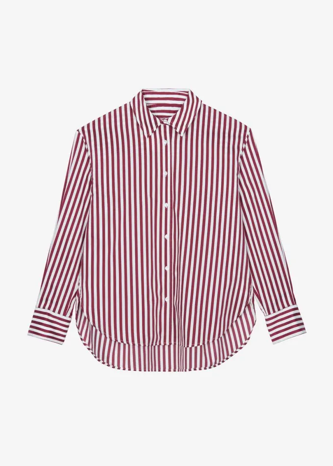 Clothing Women The Frankie Shop Peri Striped Poplin Shirt 8211 BurgundyWhite