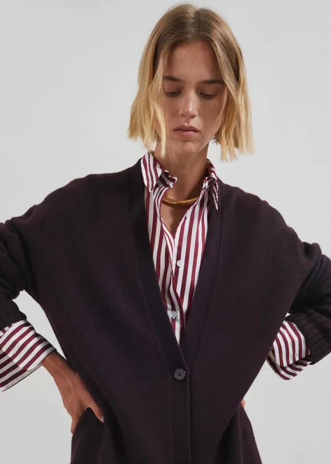 Clothing Women The Frankie Shop Peri Striped Poplin Shirt 8211 BurgundyWhite