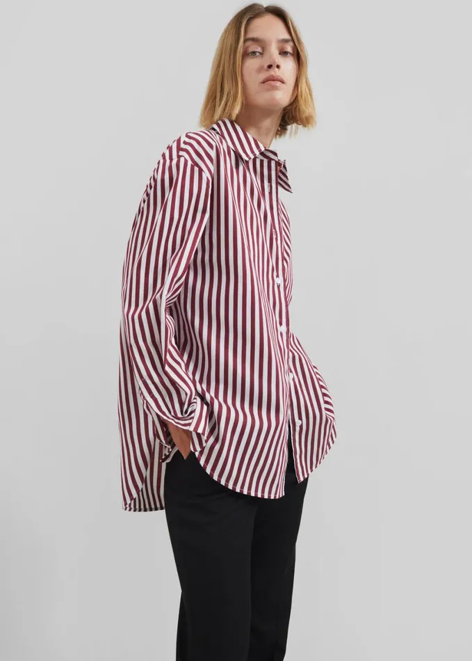 Clothing Women The Frankie Shop Peri Striped Poplin Shirt 8211 BurgundyWhite
