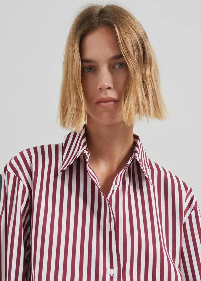 Clothing Women The Frankie Shop Peri Striped Poplin Shirt 8211 BurgundyWhite