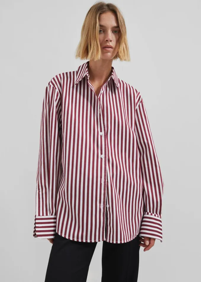 Clothing Women The Frankie Shop Peri Striped Poplin Shirt 8211 BurgundyWhite