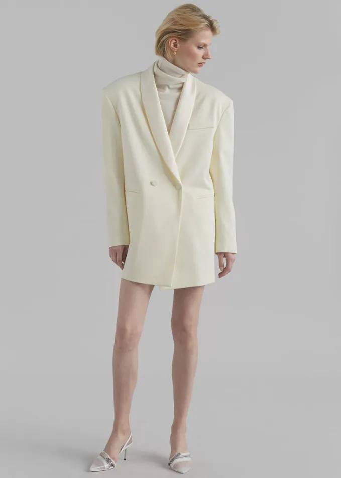 Clothing Women The Frankie Shop Poppy Satin Collar Blazer 8211 Cream