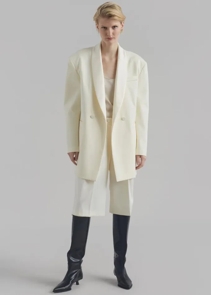 Clothing Women The Frankie Shop Poppy Satin Collar Blazer 8211 Cream