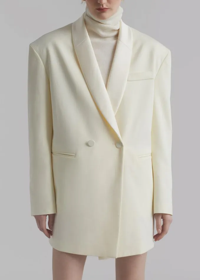 Clothing Women The Frankie Shop Poppy Satin Collar Blazer 8211 Cream