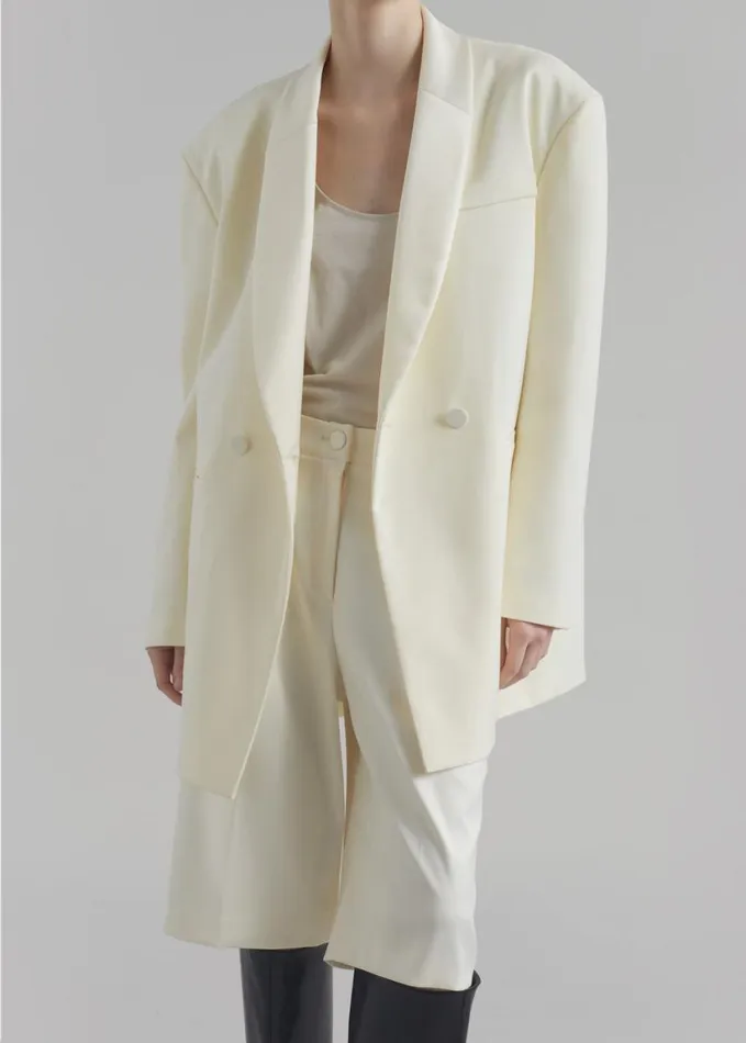 Clothing Women The Frankie Shop Poppy Satin Collar Blazer 8211 Cream