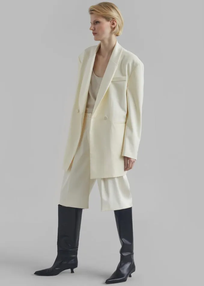 Clothing Women The Frankie Shop Poppy Satin Collar Blazer 8211 Cream