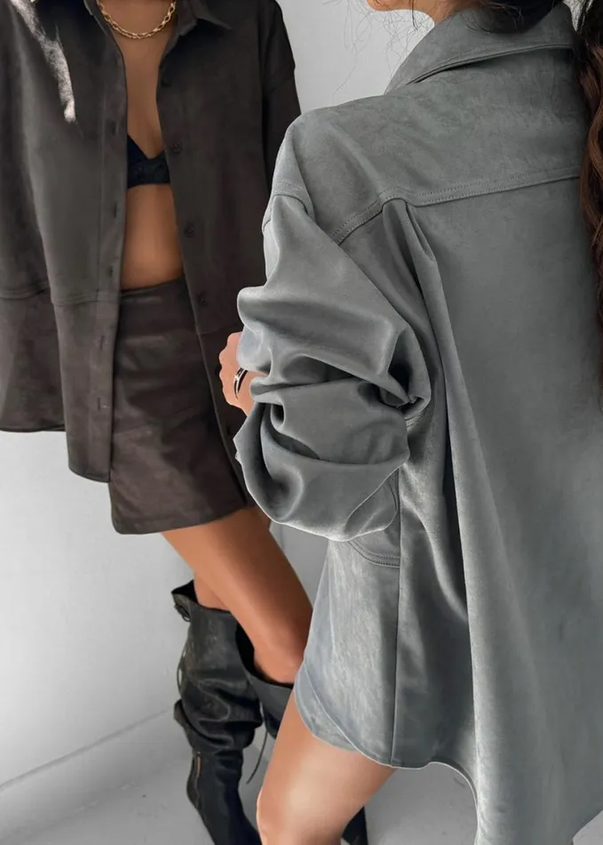 Clothing Women The Frankie Shop Regina Faux Suede Shirt 8211 Brown