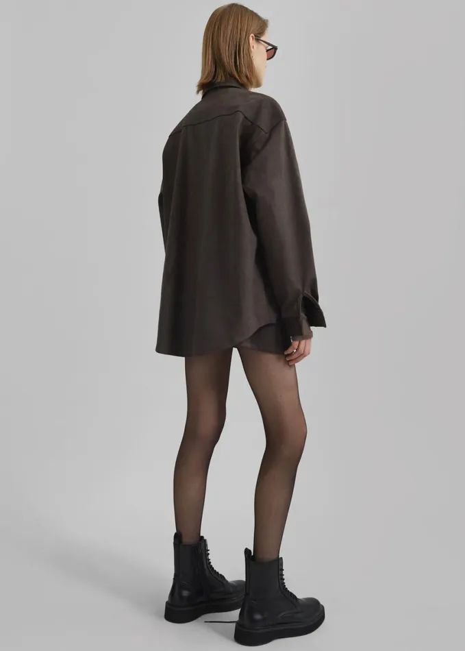 Clothing Women The Frankie Shop Regina Faux Suede Shirt 8211 Brown