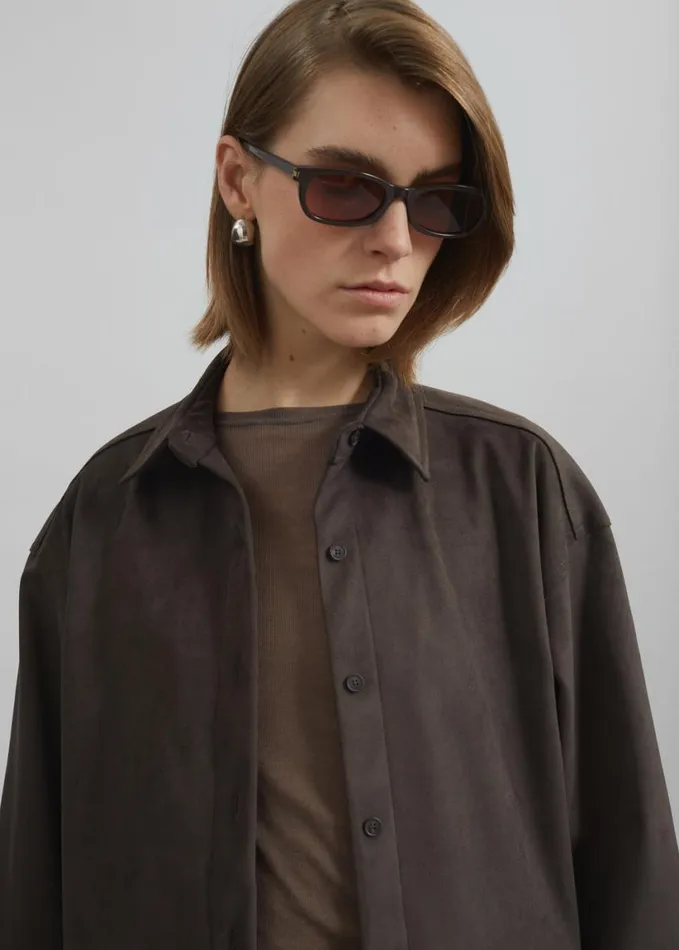 Clothing Women The Frankie Shop Regina Faux Suede Shirt 8211 Brown