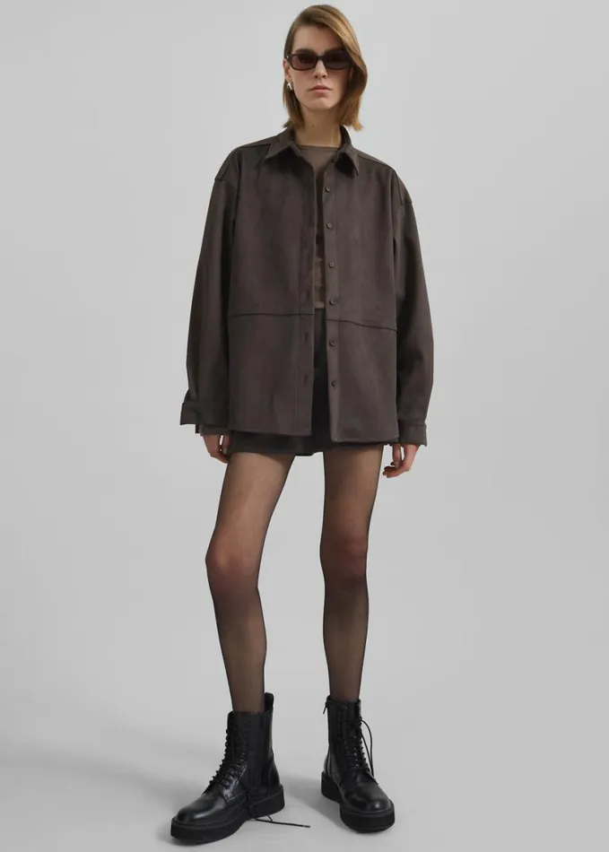 Clothing Women The Frankie Shop Regina Faux Suede Shirt 8211 Brown
