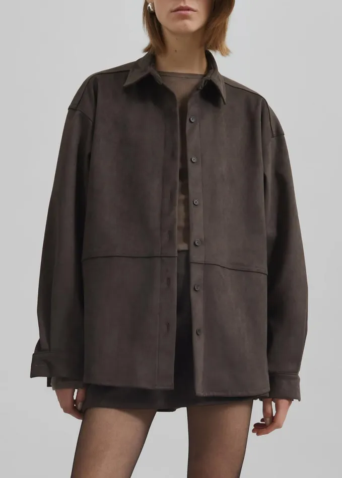 Clothing Women The Frankie Shop Regina Faux Suede Shirt 8211 Brown