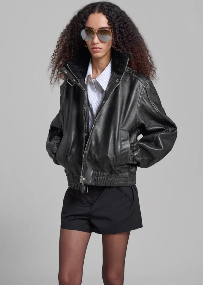 Clothing Women The Frankie Shop Samse Samse Sameadow Bomber 8211 Washed Black Olive