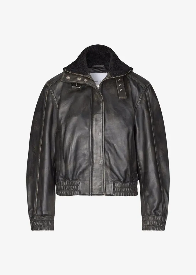 Clothing Women The Frankie Shop Samse Samse Sameadow Bomber 8211 Washed Black Olive