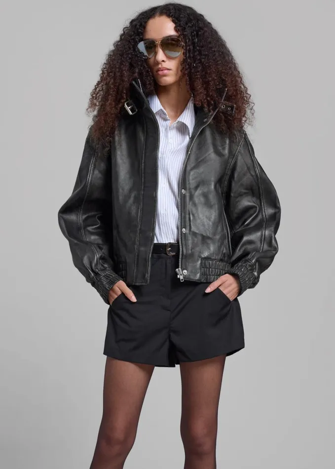 Clothing Women The Frankie Shop Samse Samse Sameadow Bomber 8211 Washed Black Olive