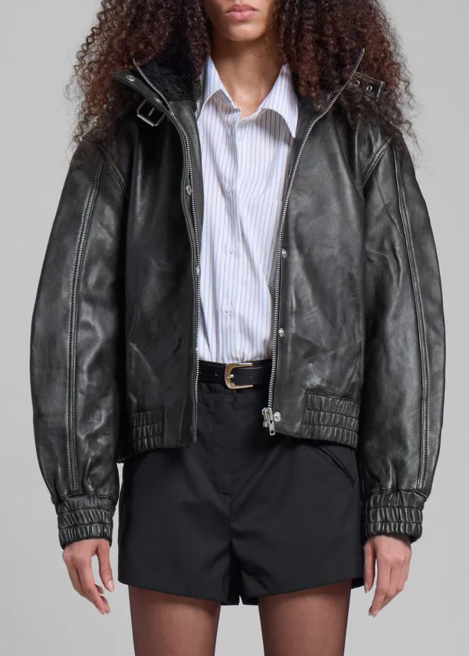 Clothing Women The Frankie Shop Samse Samse Sameadow Bomber 8211 Washed Black Olive