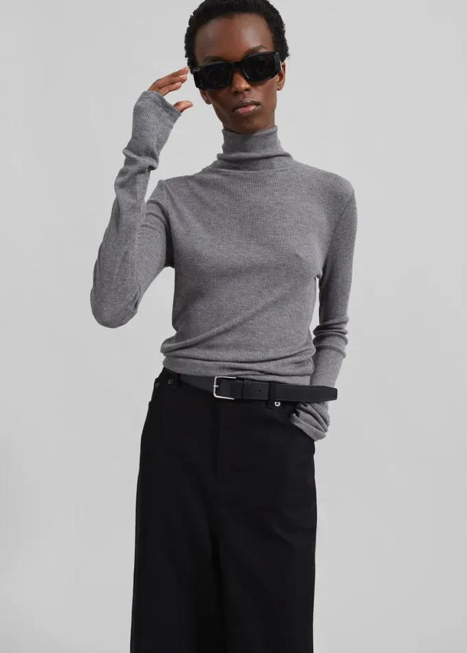 Clothing Women The Frankie Shop Samse Samse Sasonnet Turtleneck 8211 Mid Grey Melange