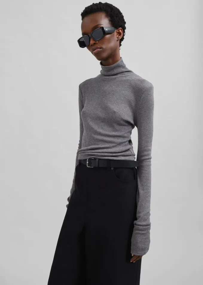 Clothing Women The Frankie Shop Samse Samse Sasonnet Turtleneck 8211 Mid Grey Melange