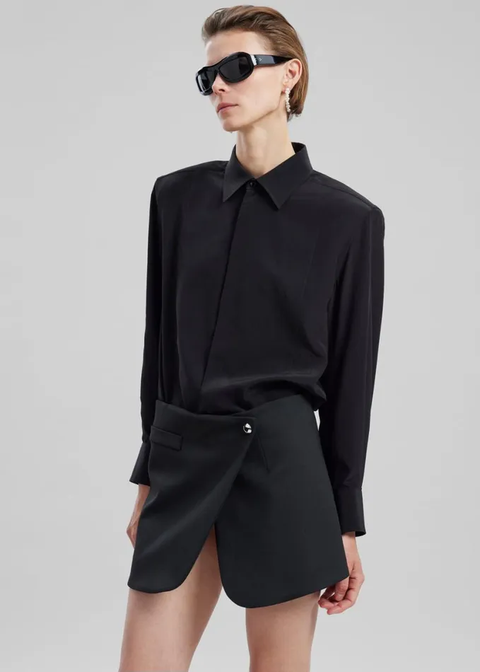 Clothing Women The Frankie Shop Sophie Silky Padded Shirt 8211 Black