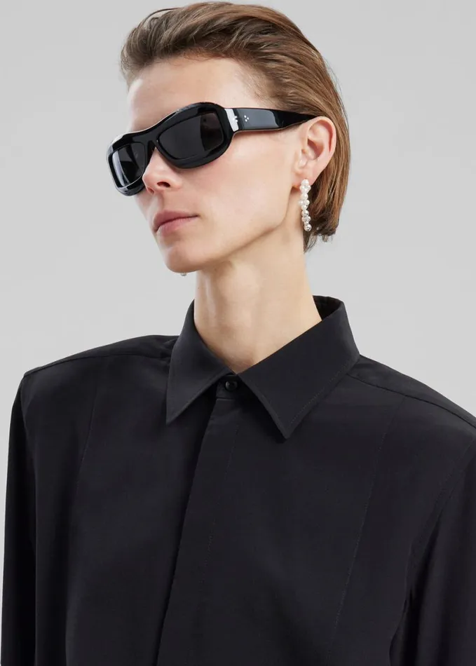 Clothing Women The Frankie Shop Sophie Silky Padded Shirt 8211 Black