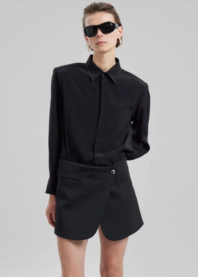 Clothing Women The Frankie Shop Sophie Silky Padded Shirt 8211 Black