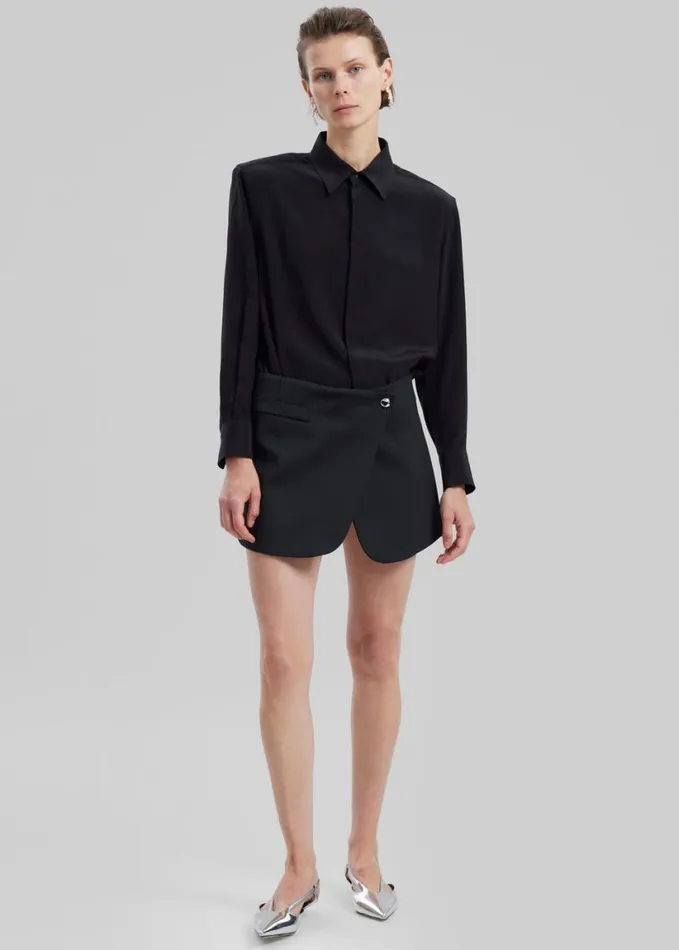 Clothing Women The Frankie Shop Sophie Silky Padded Shirt 8211 Black