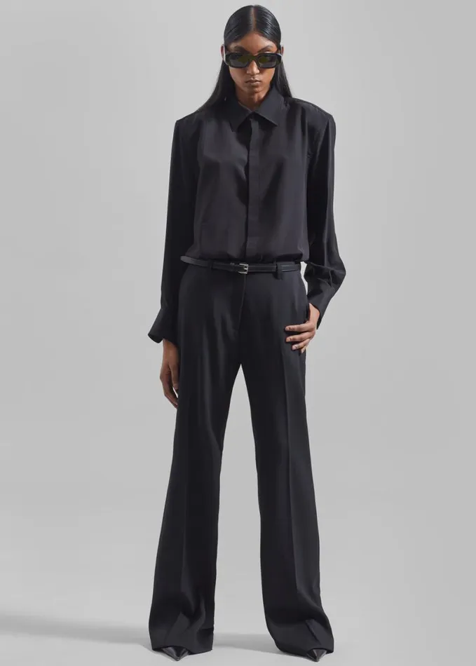 Clothing Women The Frankie Shop Sophie Silky Padded Shirt 8211 Black