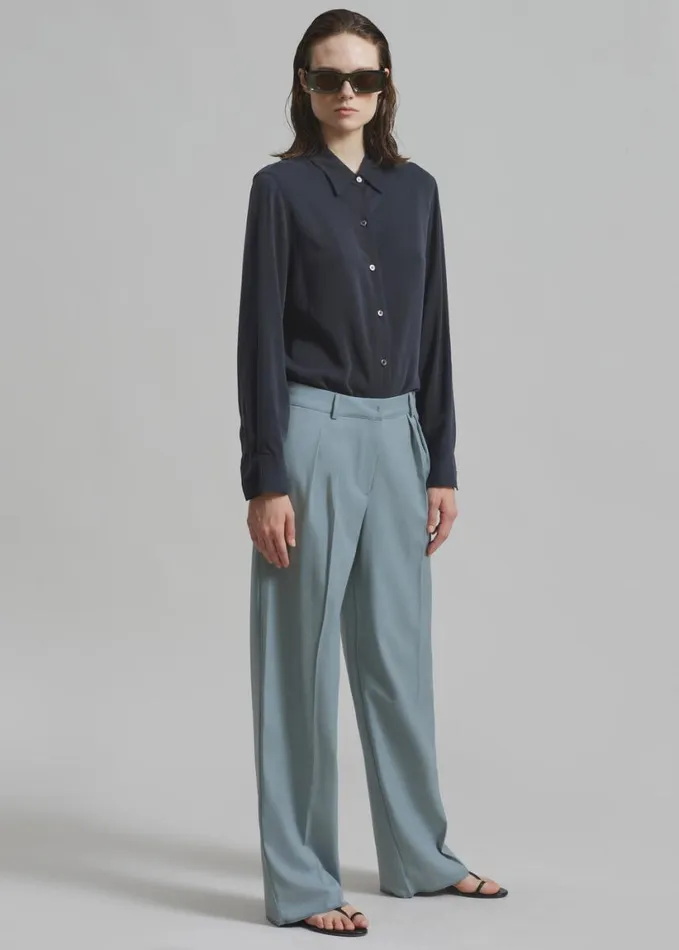 Clothing Women The Frankie Shop Spencer Pleated Pants 8211 Dusty Blue