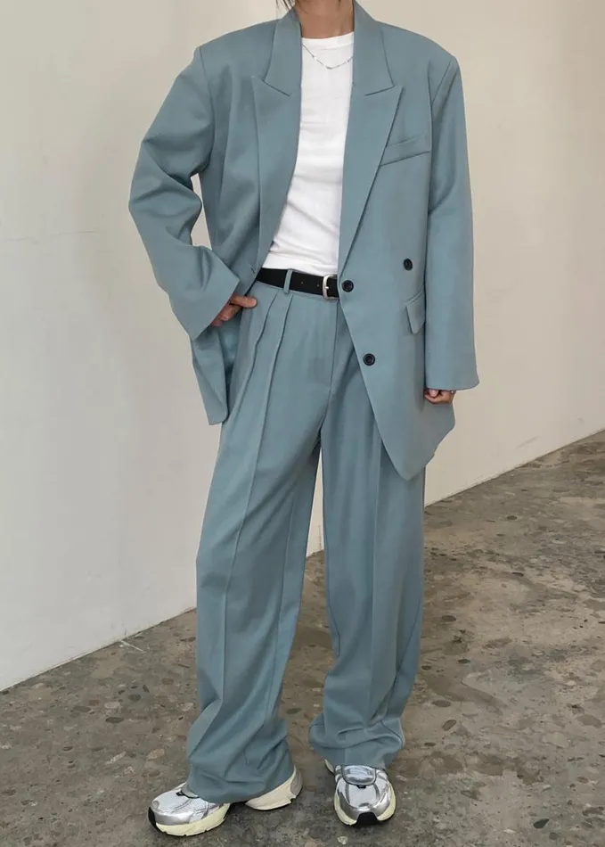 Clothing Women The Frankie Shop Spencer Pleated Pants 8211 Dusty Blue