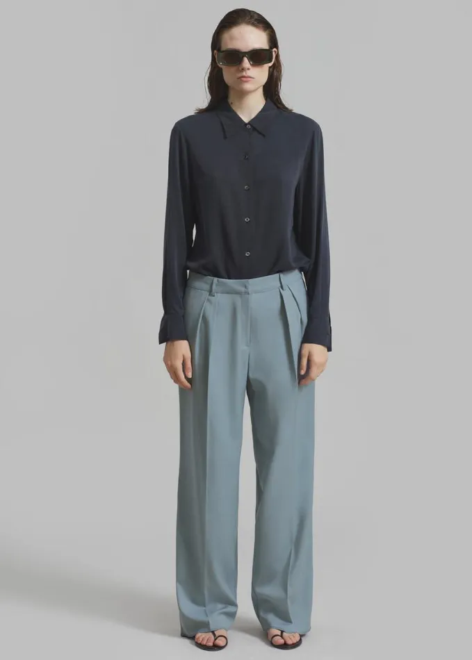 Clothing Women The Frankie Shop Spencer Pleated Pants 8211 Dusty Blue