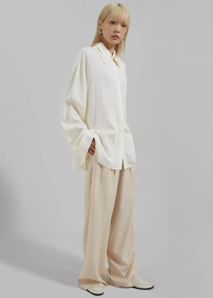 Clothing Women The Frankie Shop Tali Double Collar Shirt 8211 Ivory