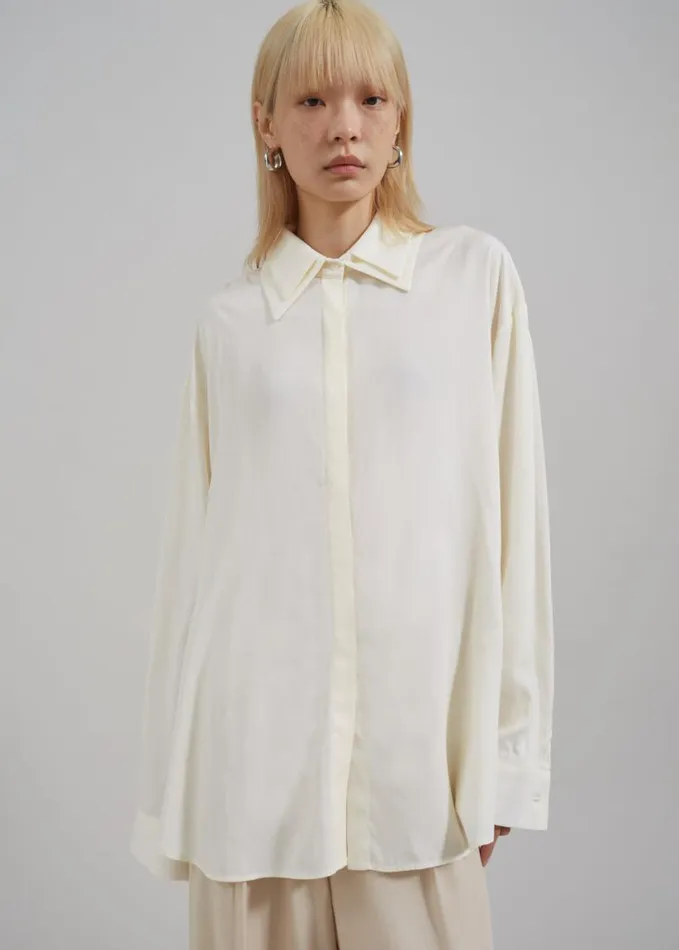 Clothing Women The Frankie Shop Tali Double Collar Shirt 8211 Ivory