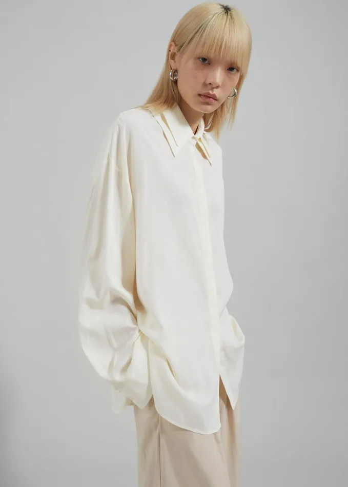 Clothing Women The Frankie Shop Tali Double Collar Shirt 8211 Ivory