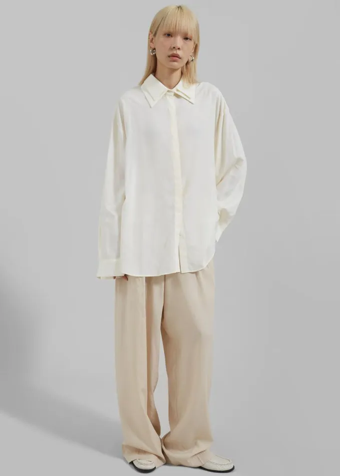 Clothing Women The Frankie Shop Tali Double Collar Shirt 8211 Ivory