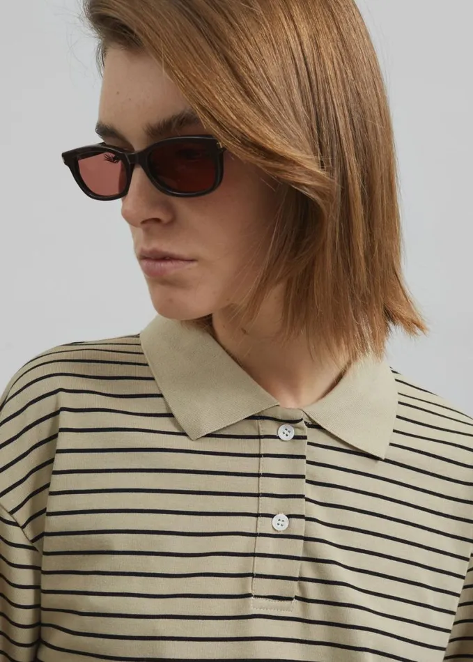 Clothing Women The Frankie Shop Taryn Striped Polo 8211 BeigeBlack Stripe