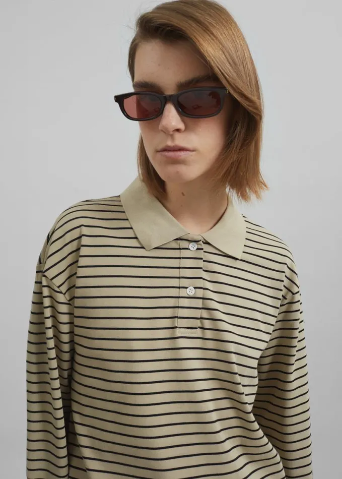Clothing Women The Frankie Shop Taryn Striped Polo 8211 BeigeBlack Stripe