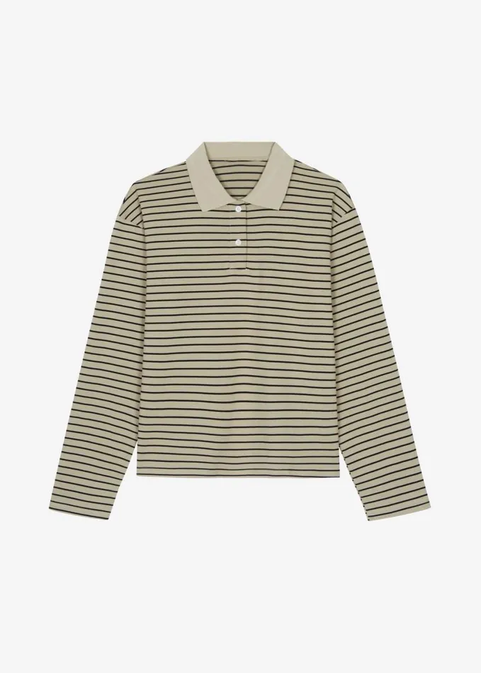 Clothing Women The Frankie Shop Taryn Striped Polo 8211 BeigeBlack Stripe