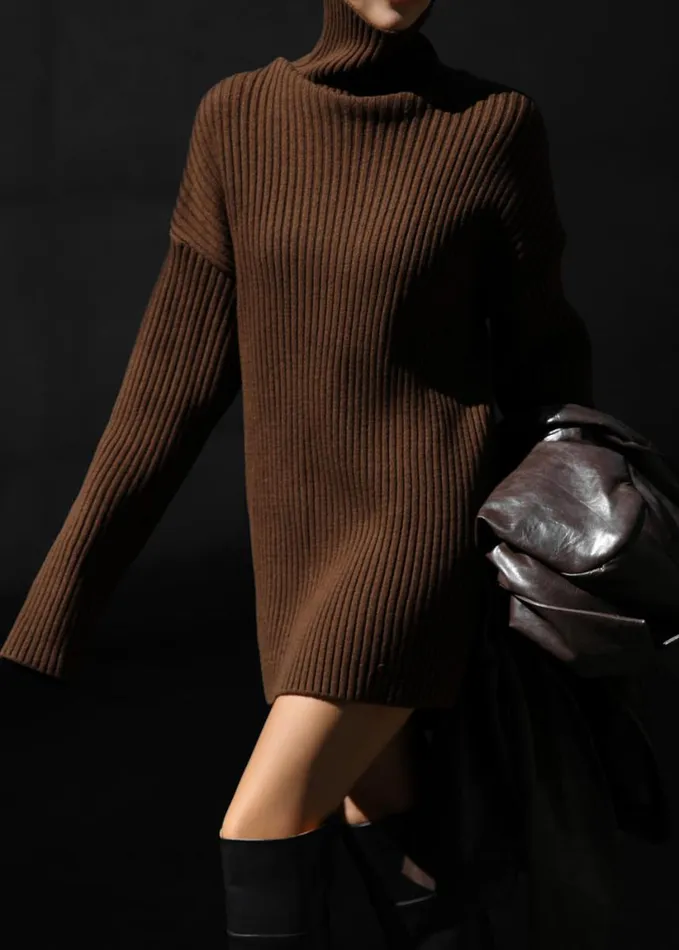 Clothing Women The Frankie Shop Thelma Ribbed Sweater Dress 8211 Brown
