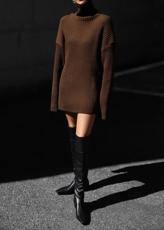Clothing Women The Frankie Shop Thelma Ribbed Sweater Dress 8211 Brown