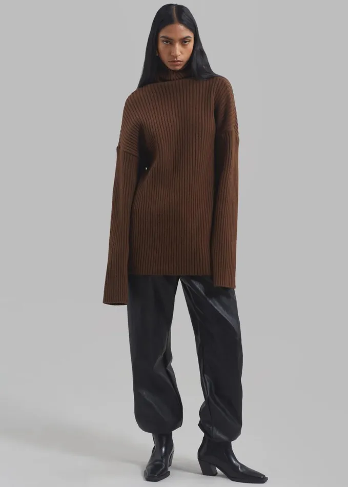 Clothing Women The Frankie Shop Thelma Ribbed Sweater Dress 8211 Brown