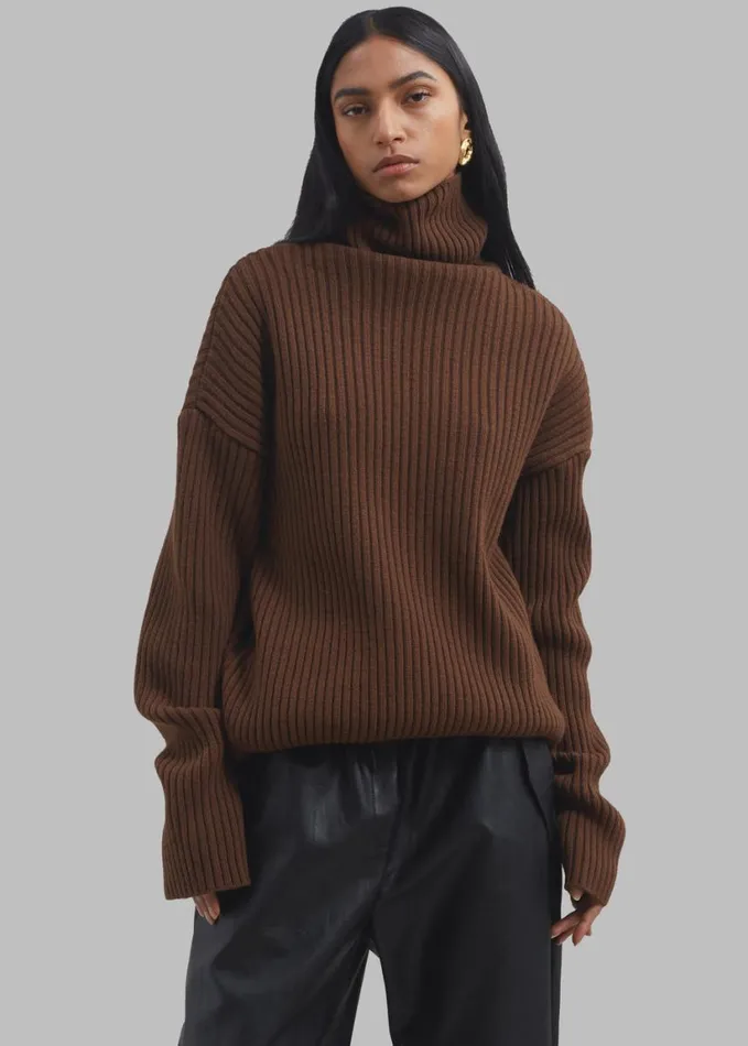 Clothing Women The Frankie Shop Thelma Ribbed Sweater Dress 8211 Brown