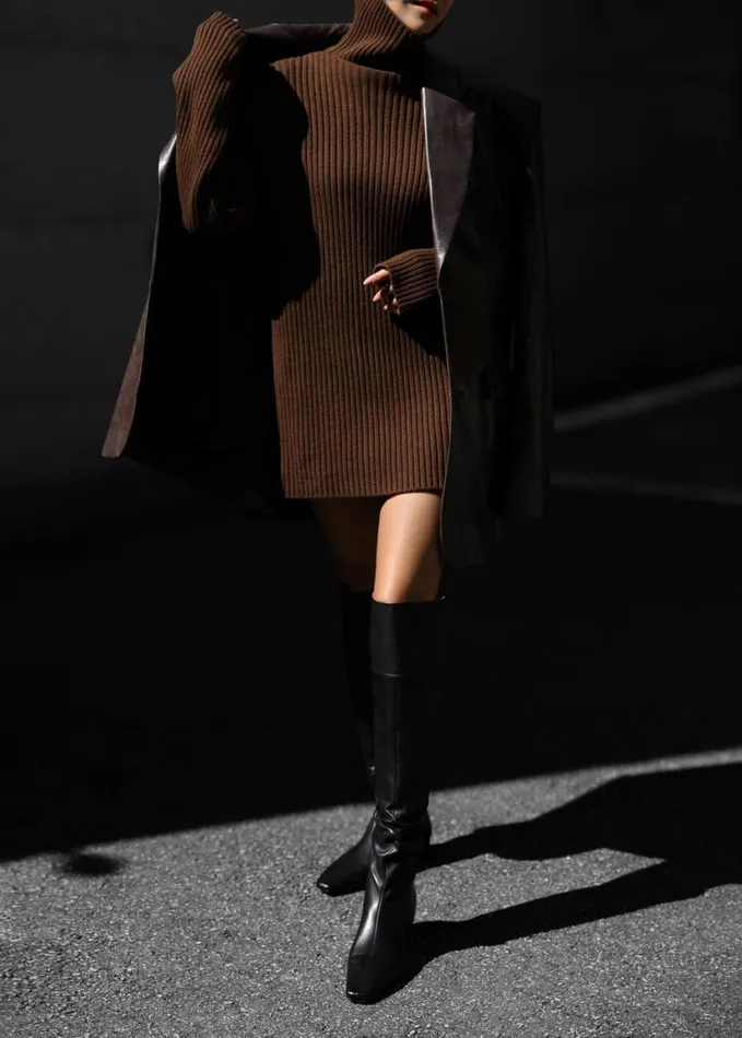 Clothing Women The Frankie Shop Thelma Ribbed Sweater Dress 8211 Brown