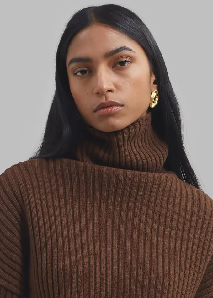 Clothing Women The Frankie Shop Thelma Ribbed Sweater Dress 8211 Brown