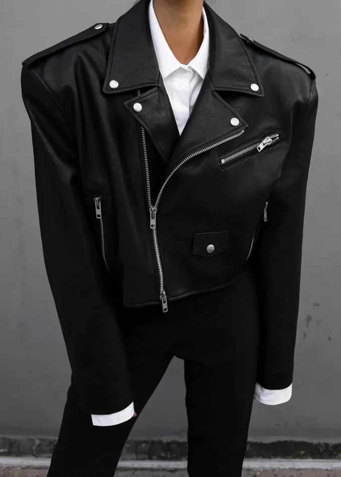 Clothing Women The Frankie Shop Tidus Cropped Biker Jacket 8211 Black