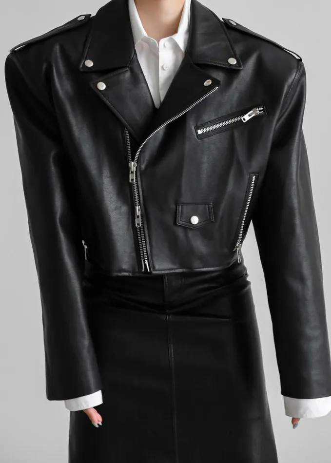 Clothing Women The Frankie Shop Tidus Cropped Biker Jacket 8211 Black