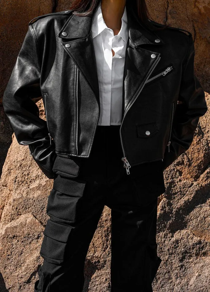 Clothing Women The Frankie Shop Tidus Cropped Biker Jacket 8211 Black