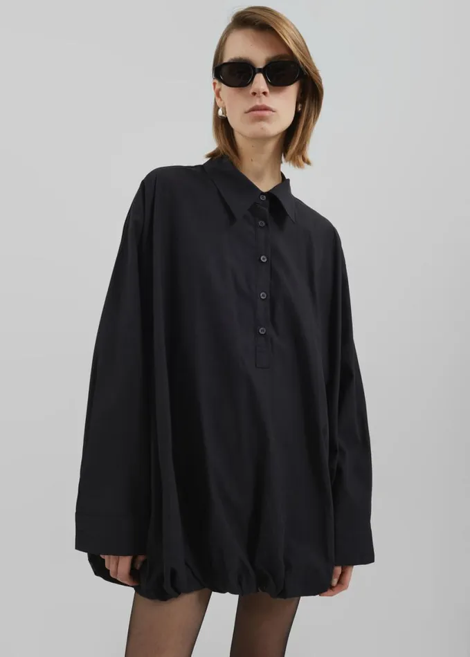 Clothing Women The Frankie Shop Venida Bubble Hem Shirt Dress 8211 Black