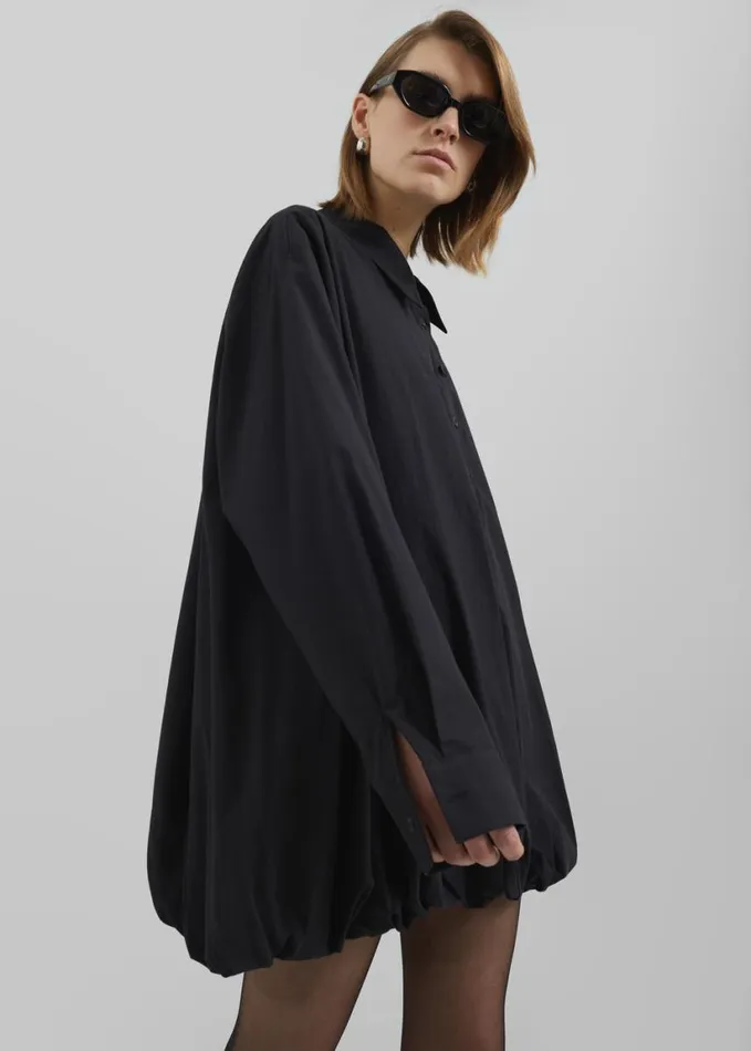 Clothing Women The Frankie Shop Venida Bubble Hem Shirt Dress 8211 Black