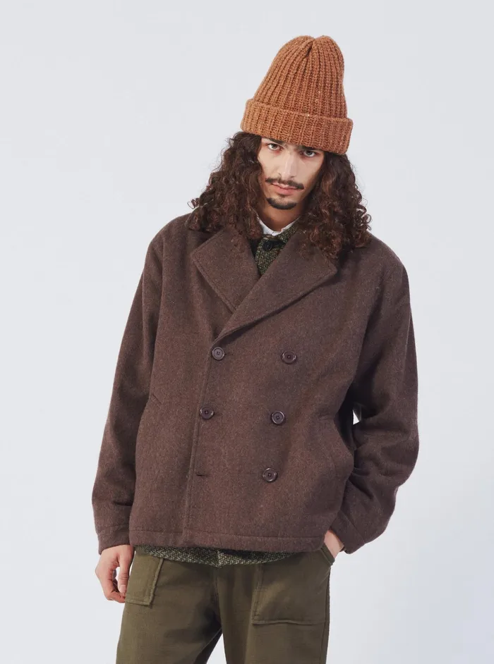 Coats and Outerwear Men Universal Works Universal Works Peacoat In Brown Melange Melton